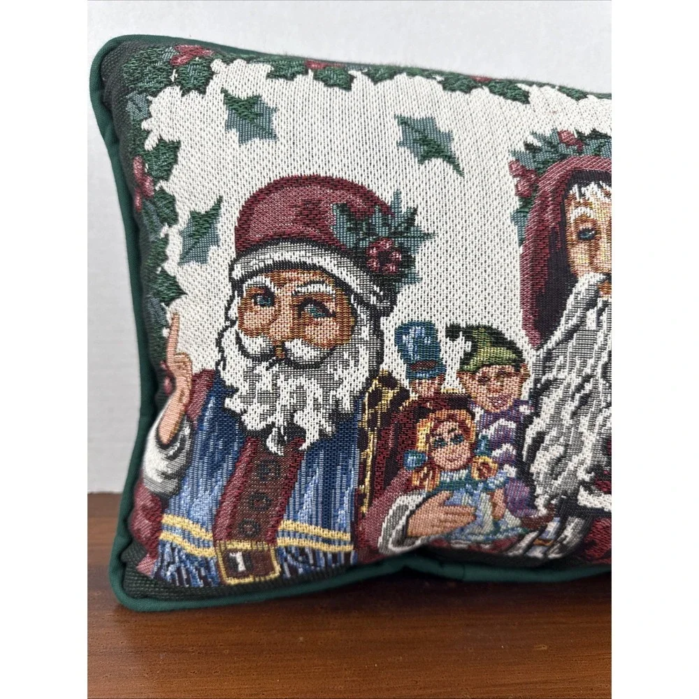 Vintage Needlepoint‎ Tapestry Santa Saint Nicholas Decorative Pillow